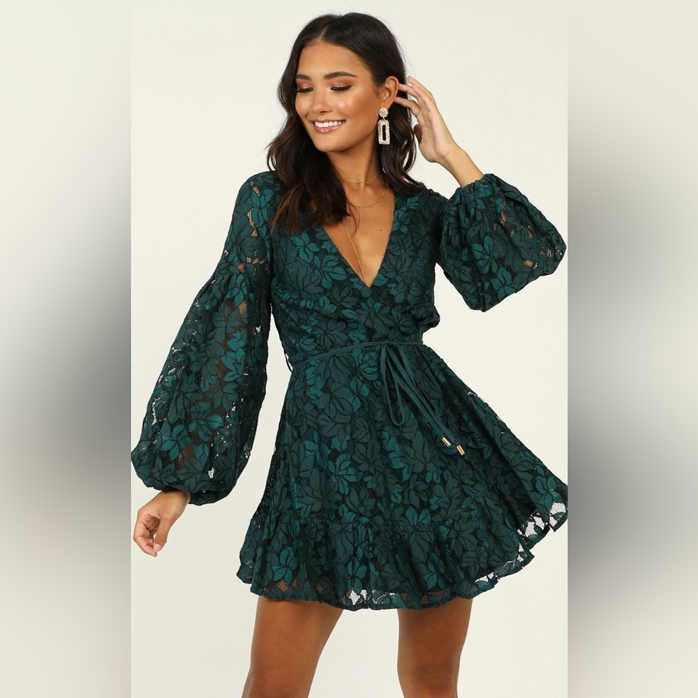 SHOWPO FAUX WRAP LACE MINI DRESS